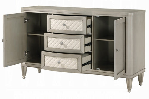 Acme DN02013 Kasa champagne finish wood faux leather diamond fronts dining buffet server sideboard cabinet