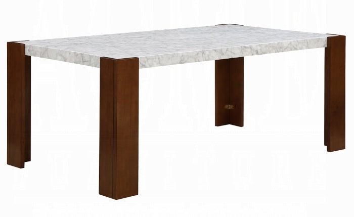 Acme DN02157-7PC  7 pc Hettie engineered stone top walnut finish wood dining table set