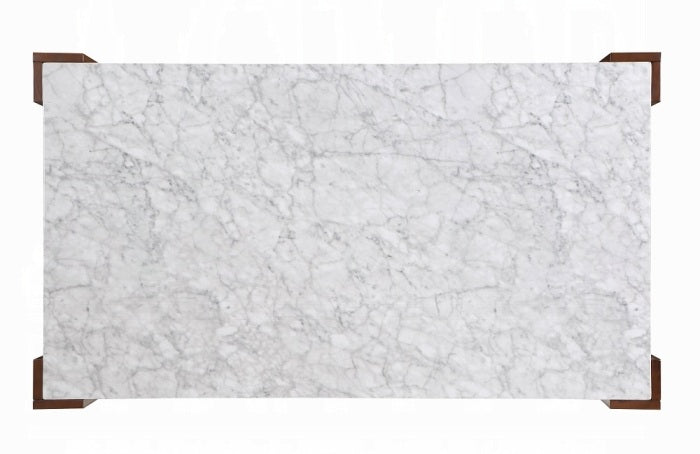 Acme DN02157-7PC  7 pc Hettie engineered stone top walnut finish wood dining table set