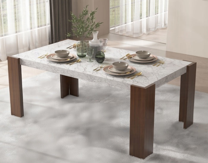 Acme DN02157-7PC  7 pc Hettie engineered stone top walnut finish wood dining table set