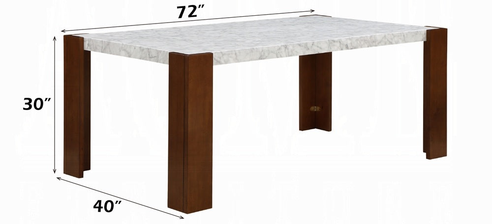 Acme DN02157-7PC  7 pc Hettie engineered stone top walnut finish wood dining table set