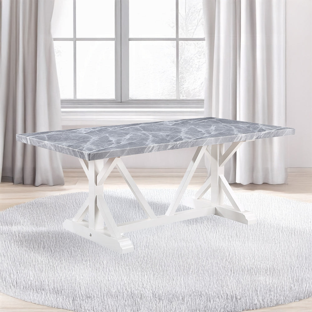 Acme DN02159-7PC  7 pc Canora grey Hollyn white wood base grey and white engineered marble top dining table set