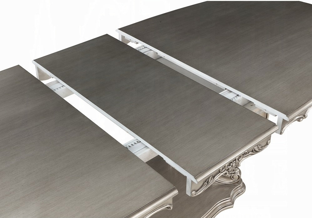 Acme DN02281-7PC 7 pc Ariadne antique platinum finish wood pedestal dining table set