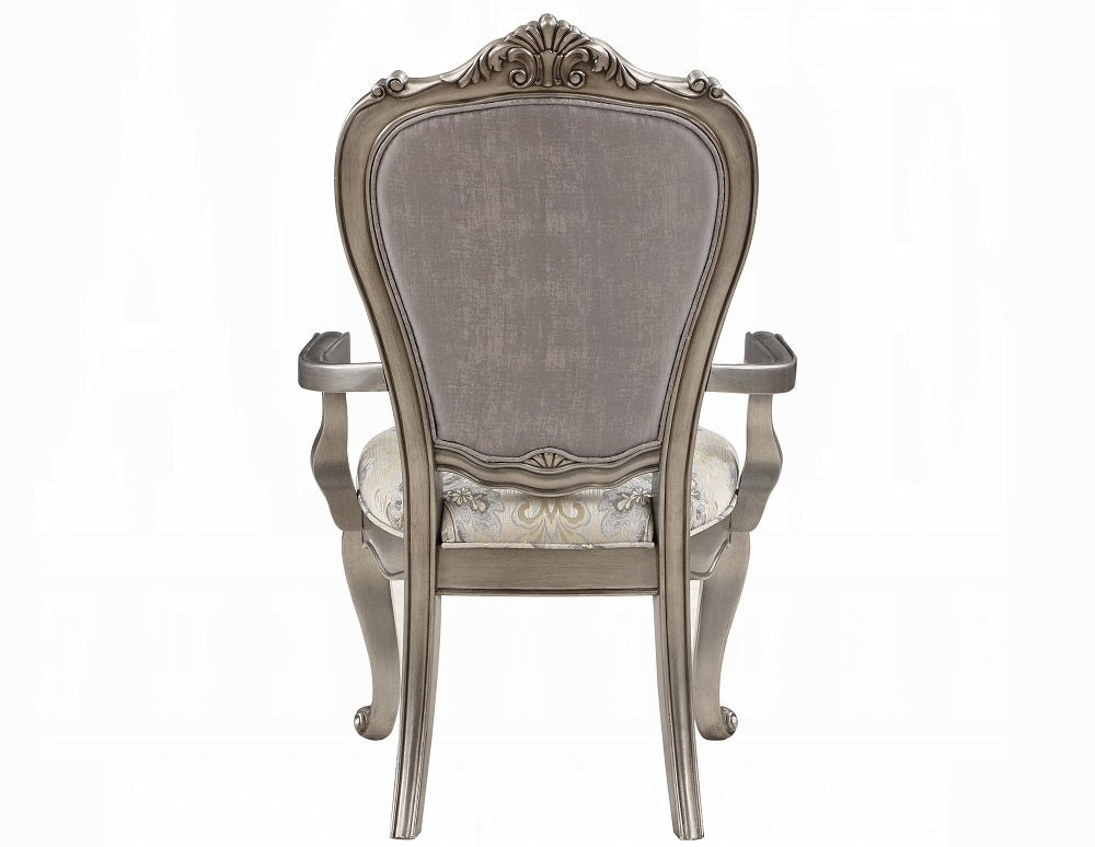 Acme DN02281-7PC 7 pc Ariadne antique platinum finish wood pedestal dining table set