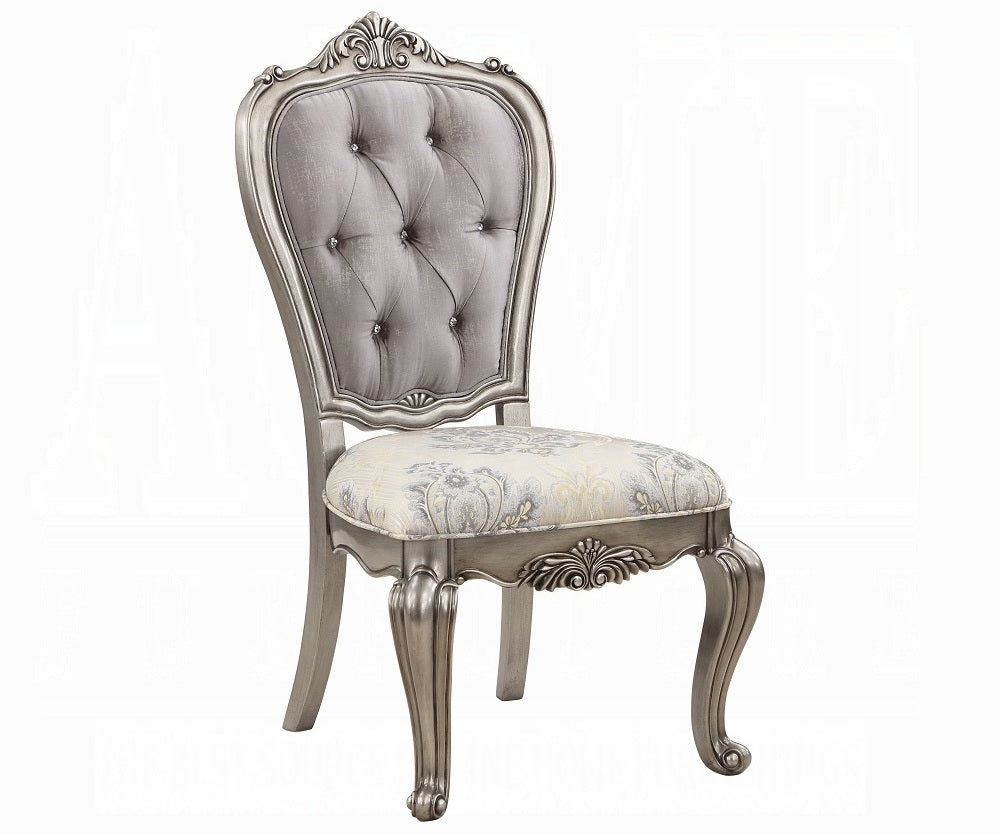 Acme DN02281-7PC 7 pc Ariadne antique platinum finish wood pedestal dining table set