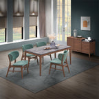 Acme DN02312-14 5 pc bevis walnut finish wood and engineered stone top mid century modern dining table set green chairs