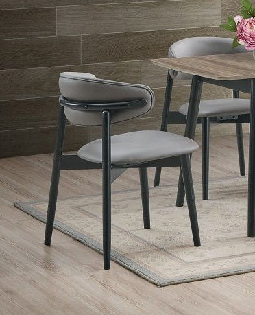 Acme DN02365 Set of 2 Lanae black finish wood mid century modern dining chairs grey polished microfiber