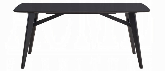 Acme DN02366-7PC 7 pc Eliora black finish wood mid century modern dining table set camel colored chairs