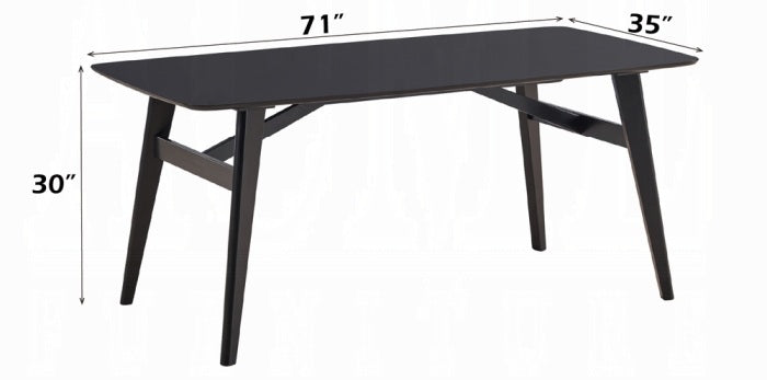 Acme DN02366-7PC 7 pc Eliora black finish wood mid century modern dining table set camel colored chairs