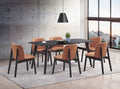 Acme DN02366-7PC 7 pc Eliora black finish wood mid century modern dining table set camel colored chairs