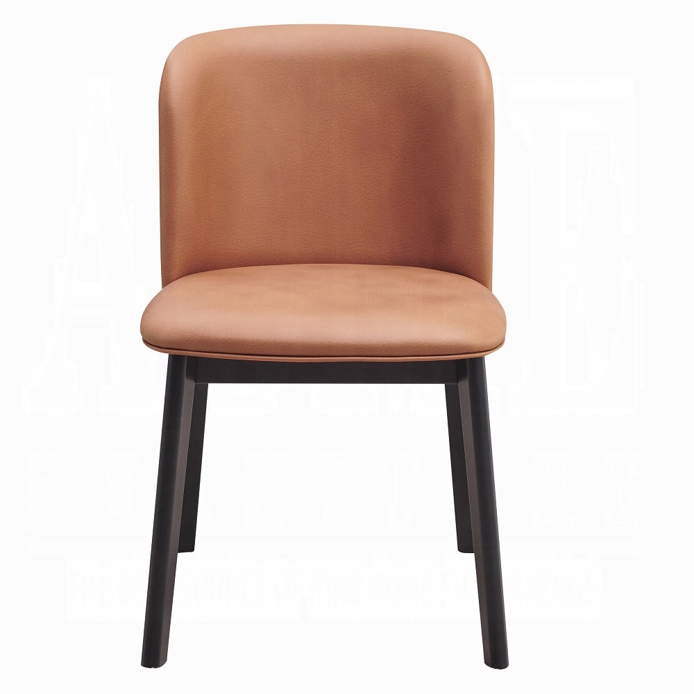 Acme DN02366-7PC 7 pc Eliora black finish wood mid century modern dining table set camel colored chairs