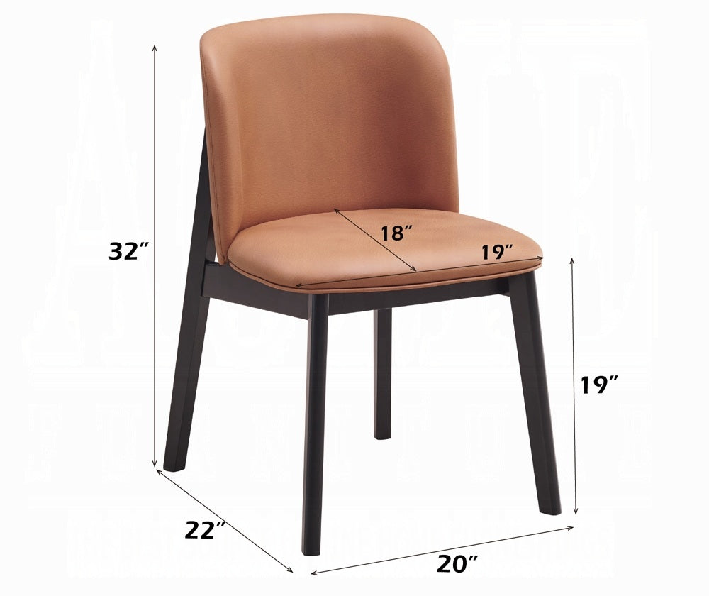 Acme DN02366-7PC 7 pc Eliora black finish wood mid century modern dining table set camel colored chairs