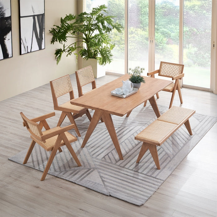 Acme DN02371-7PC 7 pc Velentina natural finish wood mid century modern dining table set