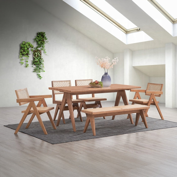 Acme DN02371-7PC 7 pc Velentina natural finish wood mid century modern dining table set
