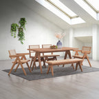 Acme DN02371-7PC 7 pc Velentina natural finish wood mid century modern dining table set