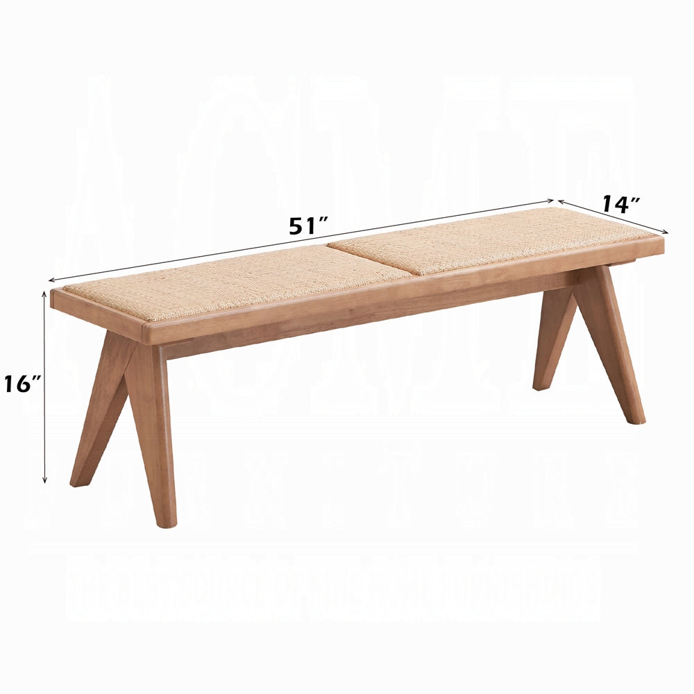 Acme DN02371-6PC 6 pc Velentina natural finish wood mid century modern dining table set with bench