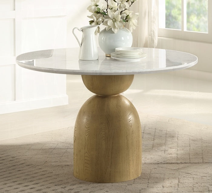 Acme DN02390-5PC  5 pc Kala 48" round marble top oak finish wood dining table set