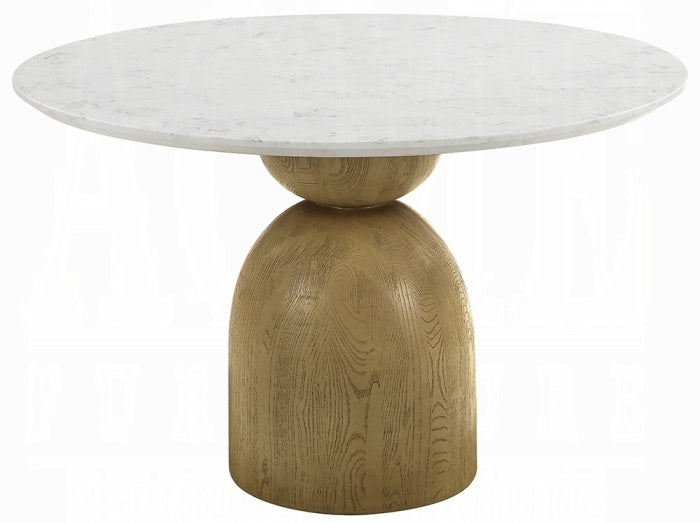 Acme DN02390-5PC  5 pc Kala 48" round marble top oak finish wood dining table set