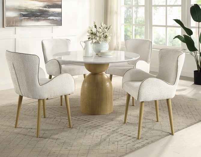 Acme DN02390-5PC  5 pc Kala 48" round marble top oak finish wood dining table set