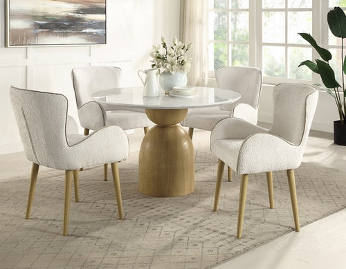 Acme DN02390-5PC  5 pc Kala 48" round marble top oak finish wood dining table set