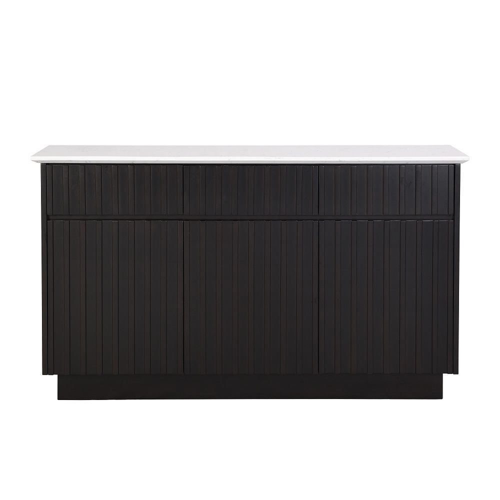 Acme DN02475 Jaramillo engineered white marble top black finish wood sideboard server buffet cabinet