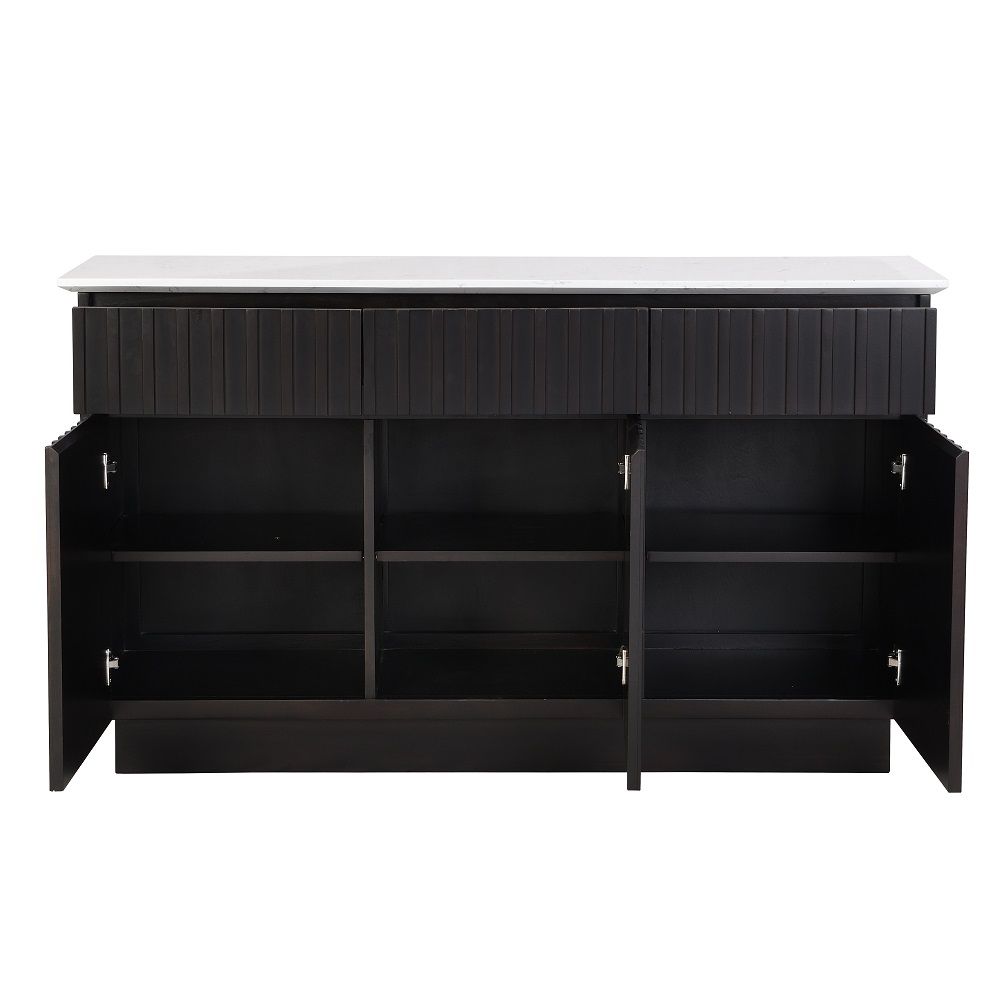 Acme DN02475 Jaramillo engineered white marble top black finish wood sideboard server buffet cabinet