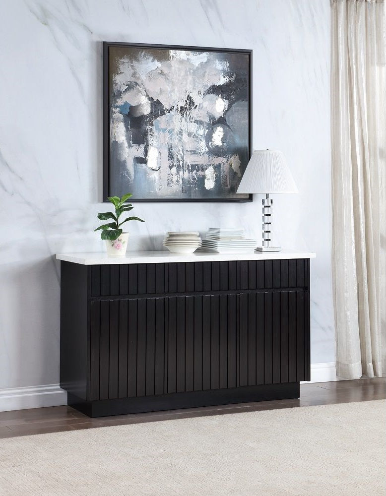 Acme DN02475 Jaramillo engineered white marble top black finish wood sideboard server buffet cabinet