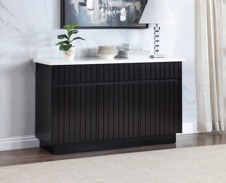 Acme DN02475 Jaramillo engineered white marble top black finish wood sideboard server buffet cabinet