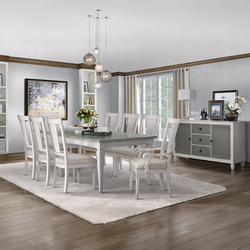 Acme DN02273-7PC 7 pc Katia weathered grey and white finish wood dining table set