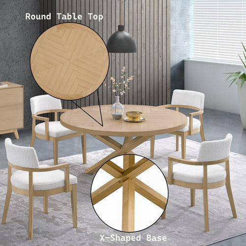 Acme DN02615-5PC 5 pc Kasem oak finish wood scandanavian design 54" round dining table set "X" base