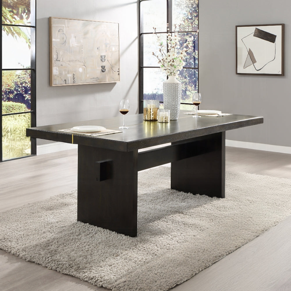 Acme DN02695-6PC-BK 6 pc Jaramillo black finish wood modern dining table set gold accent trim