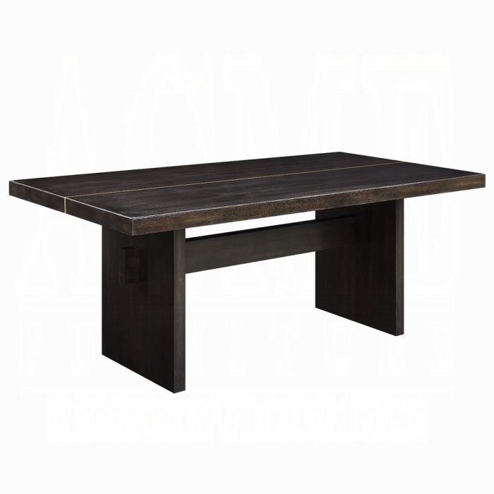 Acme DN02695-7PC-BK 7 pc Jaramillo black finish wood modern dining table set gold accent trim