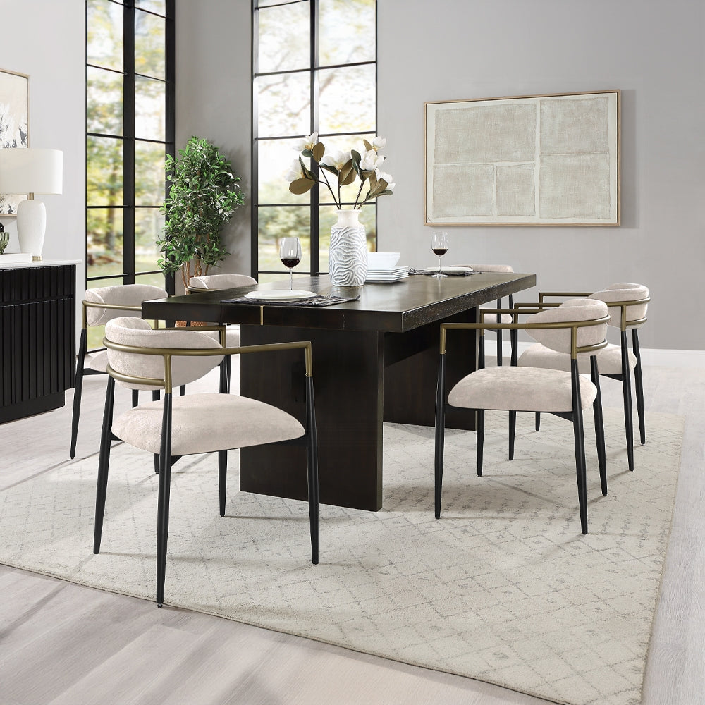 Acme DN02695-6PC-WH 6 pc Jaramillo black finish wood modern dining table set gold accent trim