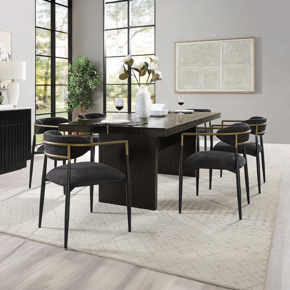 Acme DN02695-6PC-BK 6 pc Jaramillo black finish wood modern dining table set gold accent trim