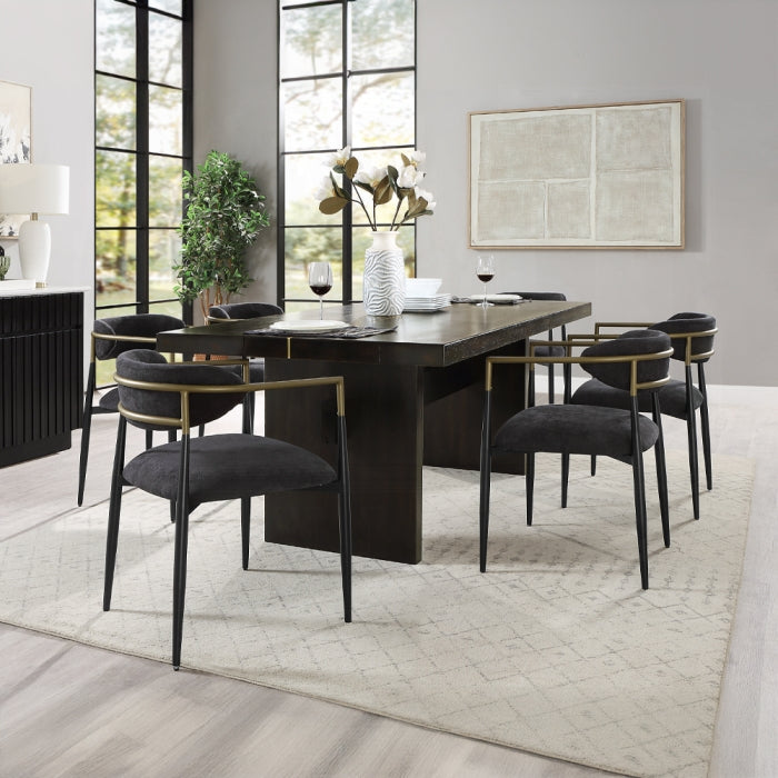 Acme DN02695-7PC-BK 7 pc Jaramillo black finish wood modern dining table set gold accent trim