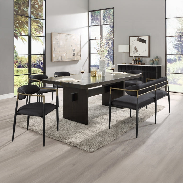 Acme DN02695-6PC-BK 6 pc Jaramillo black finish wood modern dining table set gold accent trim