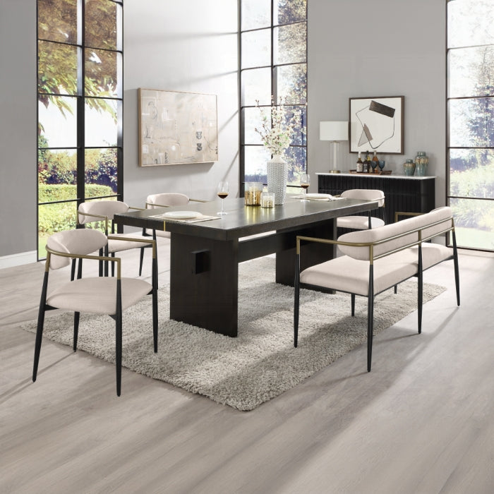 Acme DN02695-6PC-WH 6 pc Jaramillo black finish wood modern dining table set gold accent trim