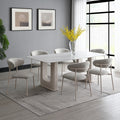 Acme DN02705-7PC 7 pc Kalam beige finish wood ceramic whiite marble look top mid century modern dining table set