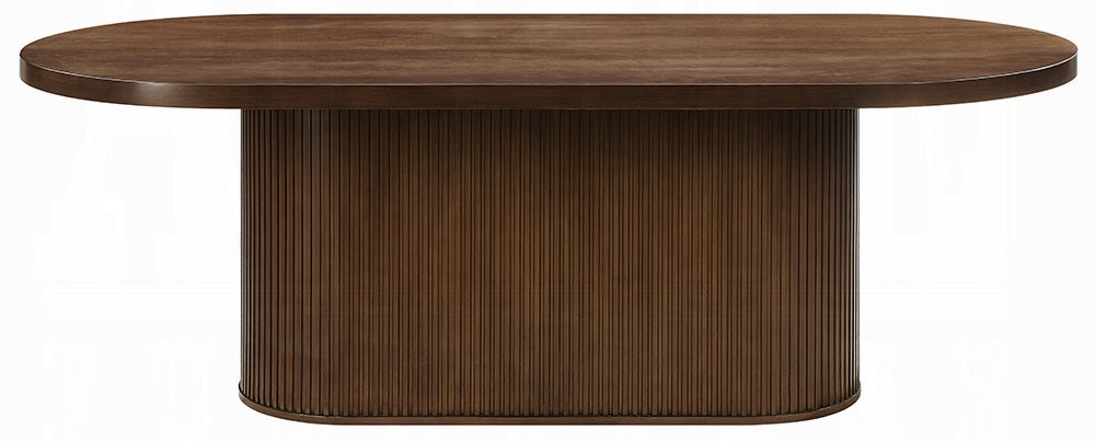 Acme DN02855-7PC  7 pc Gamarya oak finish wood oval ribbed style side panel pedestal dining table set