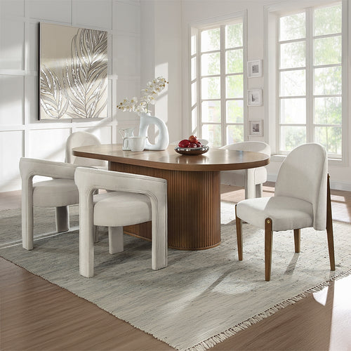 Acme DN02855-7PC  7 pc Gamarya oak finish wood oval ribbed style side panel pedestal dining table set