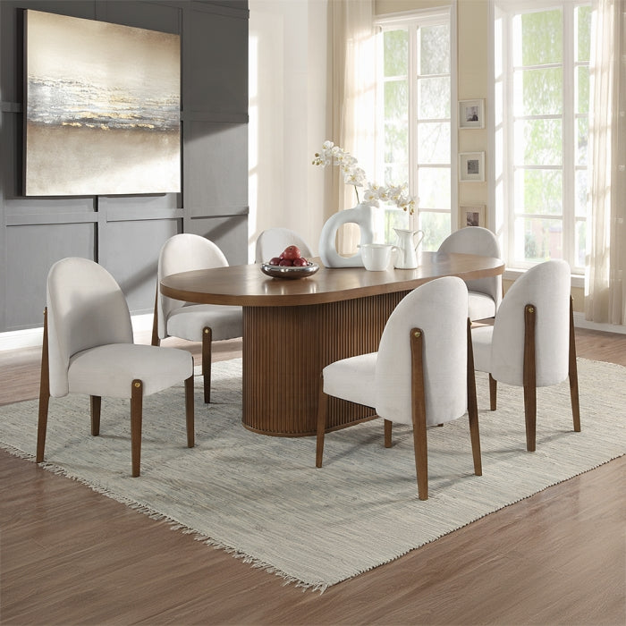 Acme DN02855-7PC  7 pc Gamarya oak finish wood oval ribbed style side panel pedestal dining table set