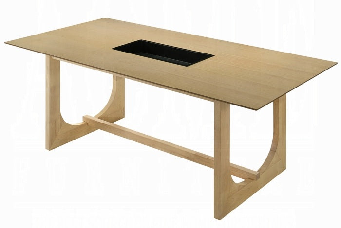 Acme DN02865-7PC  7 pc Blayde natural finish wood with black glass insert dining table set swivel chairs