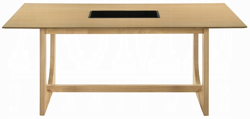 Acme DN02865-7PC  7 pc Blayde natural finish wood with black glass insert dining table set swivel chairs