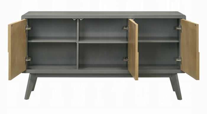 Acme DN02868 Blayde natural and gray finish wood raised squares design dining buffet server sideboard cabinet