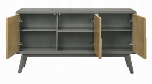 Acme DN02868 Blayde natural and gray finish wood raised squares design dining buffet server sideboard cabinet