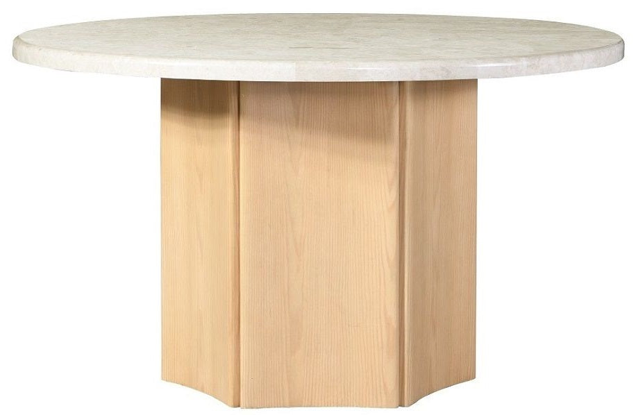 Acme DN02875-5PC  5 pc Qwin 52" round marble top oak finish wood dining table set