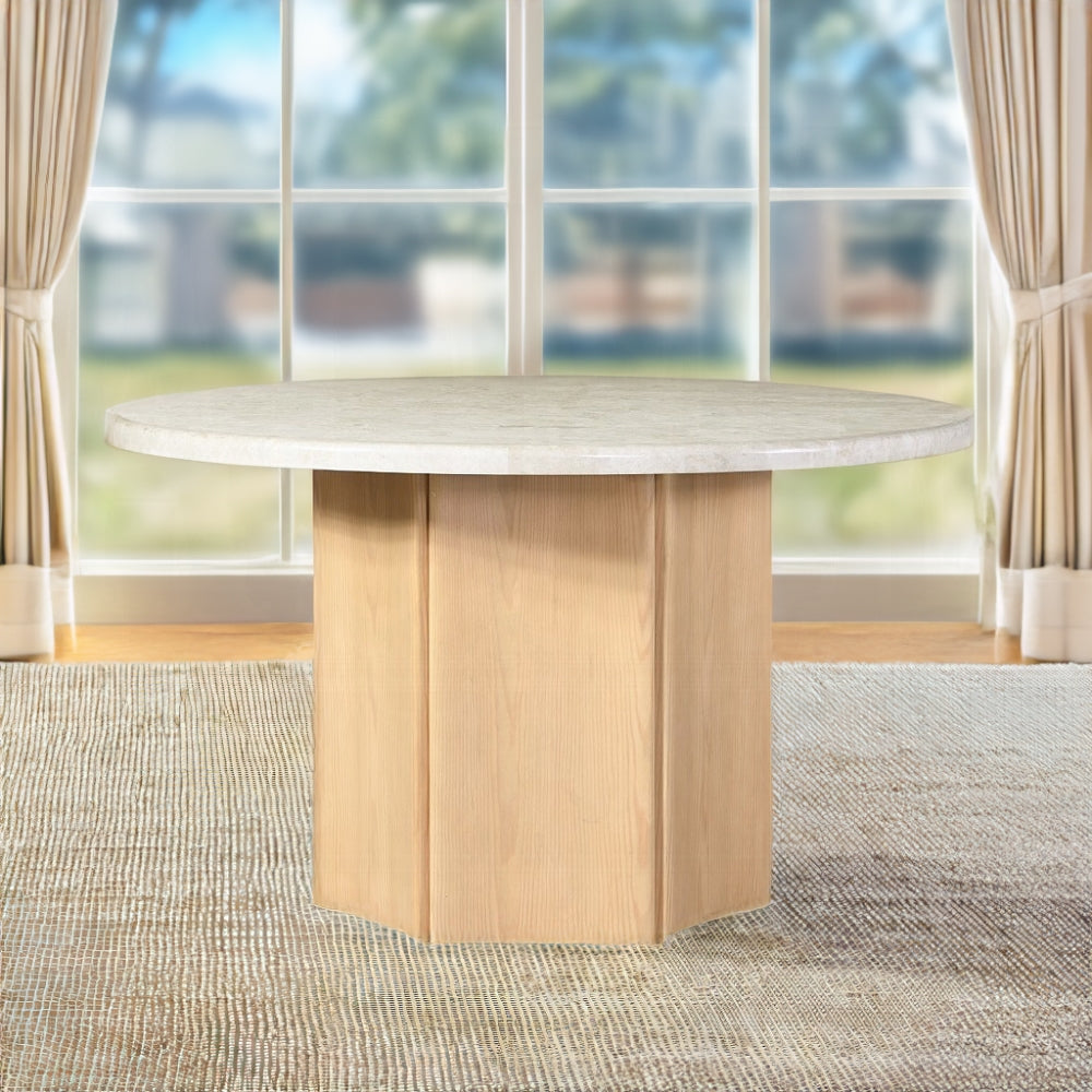 Acme DN02875-5PC  5 pc Qwin 52" round marble top oak finish wood dining table set