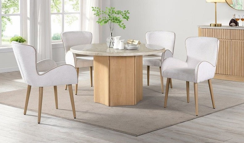 Acme DN02875-5PC  5 pc Qwin 52" round marble top oak finish wood dining table set