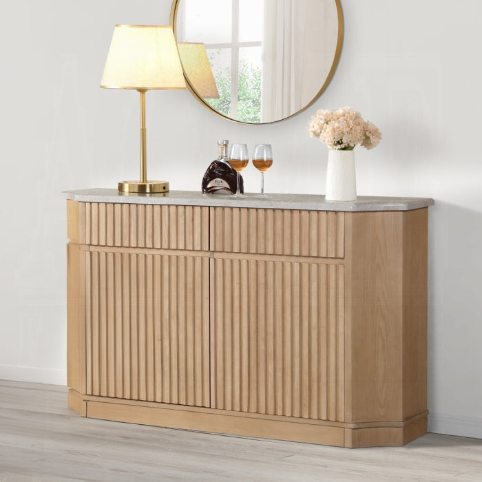 Acme DN02878  Adalynn oak finish wood natural marble top dining buffet server sideboard cabinet