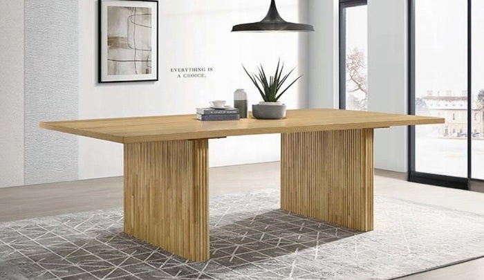 Acme DN02905-7PC 7 pc Einar natural finish wood dining table set black top grain leather chairs